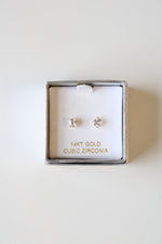 14K Yellow Gold Cubic Zirconia Clear Stone Stud Earrings