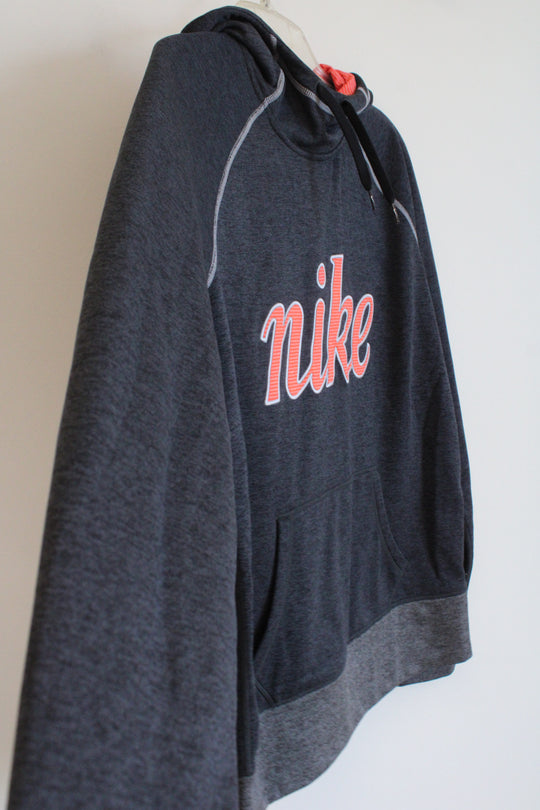 Nike Fleece Lined Orange Logo Hoodie | L