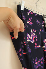 NEW Under Armour Navy blue Purple and Pink Neon Flower Compression Leggings | XS