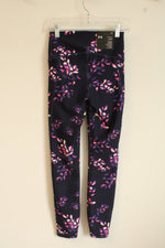 NEW Under Armour Navy blue Purple and Pink Neon Flower Compression Leggings | XS