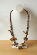 Vintage African Wooden Carved Animal Beaded Necklace