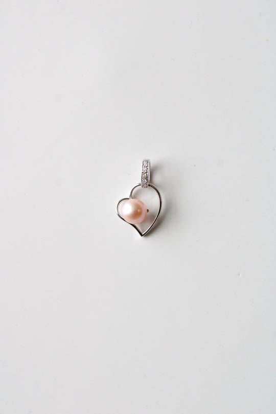 14K White Gold Genuine Pearl Heart Pendant