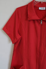 D&Co. Red Zip Up Short Sleeved Top | M