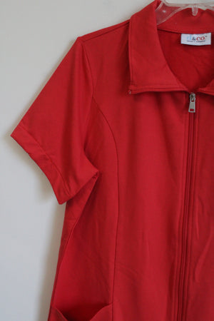 D&Co. Red Zip Up Short Sleeved Top | M