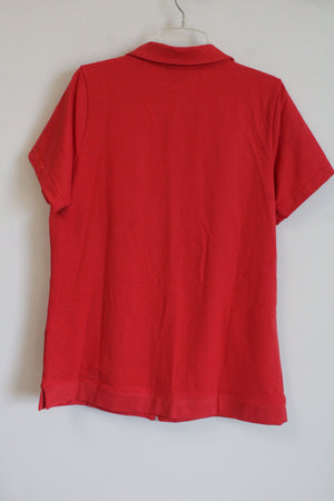 D&Co. Red Zip Up Short Sleeved Top | M