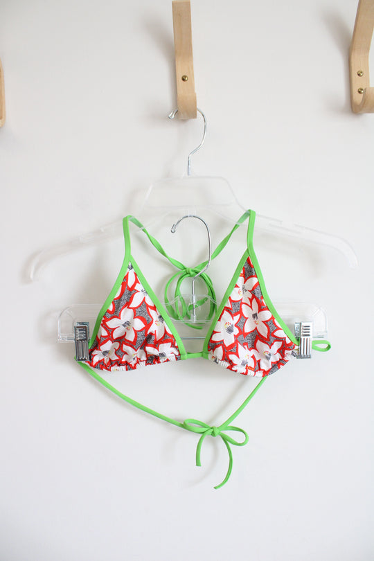 DSquared2 Green & Red Floral Triangle Bikini Top | 42 (6)