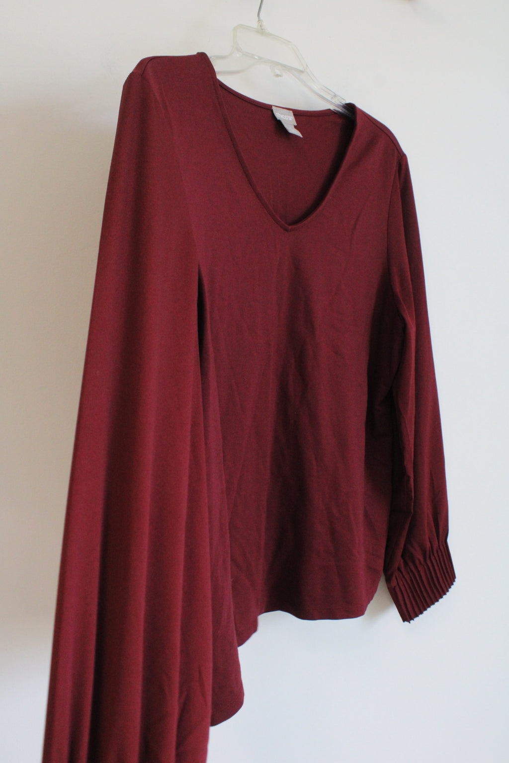 Chico's Maroon Pleated Cuff Long Sleeved Top | 2 (L/12)