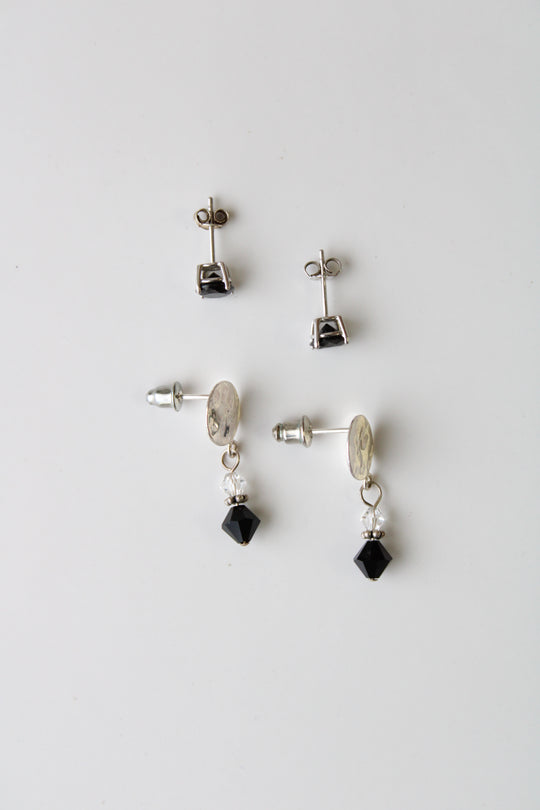 Sterling Silver Black Stone Earring Pair