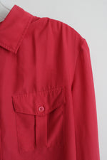DKNY Red Button Down Long Sleeve Shirt with Button Flap Patch Pockets | S
