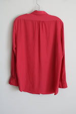 DKNY Red Button Down Long Sleeve Shirt with Button Flap Patch Pockets | S