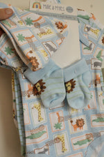 NEW Millie and Miles Safari 3 piece Onesie Set with Hat and Socks | 0-3MO