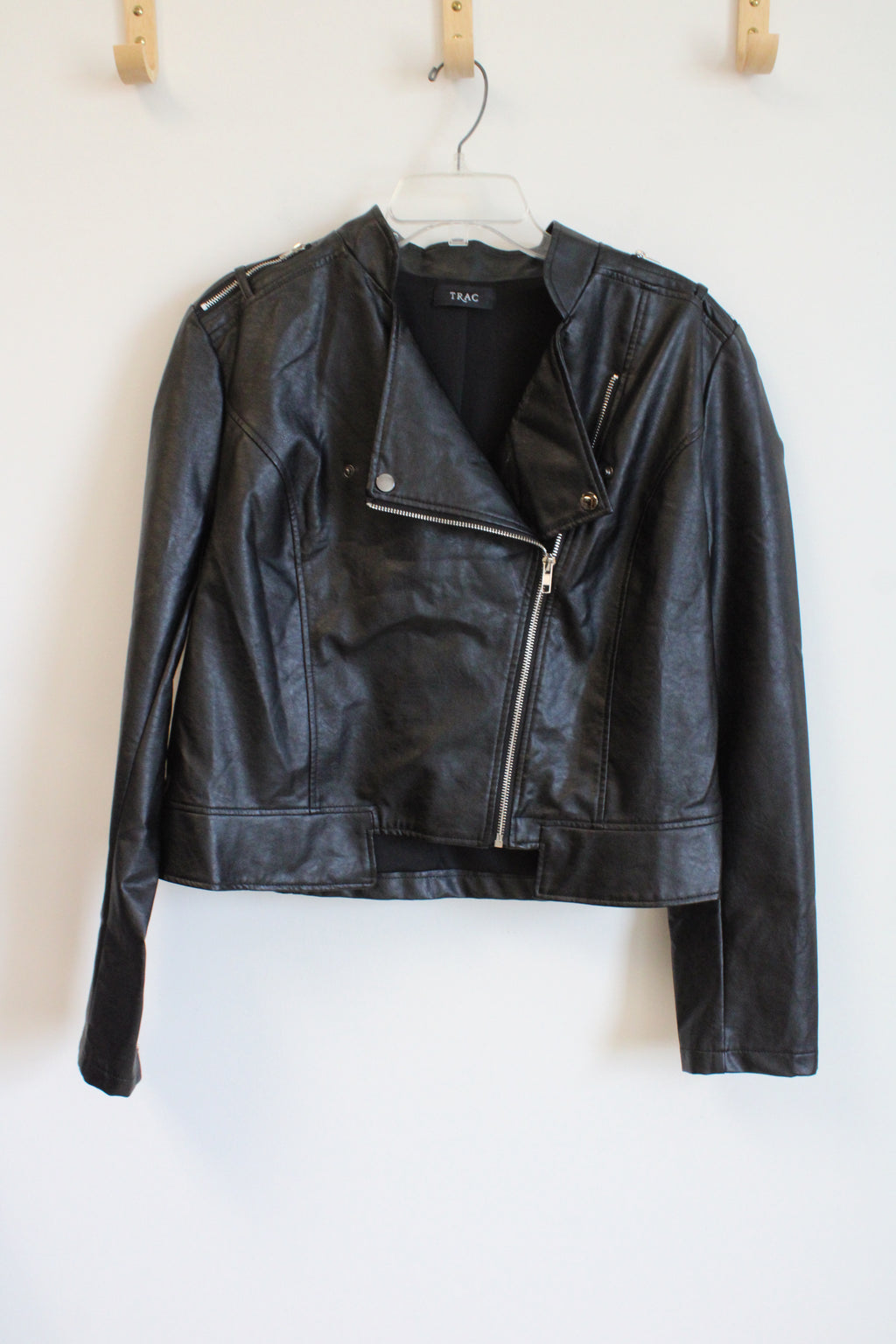 Trac Black Vegan Leather Moto Jacket | 3XL