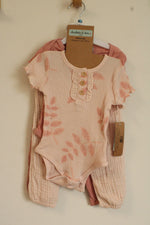 NEW Charlotte and Star Pink and Coral Cotton 4 piece Set with 2 Ribbed Onesies and 2 Waffle knit Pants | 3-6MO