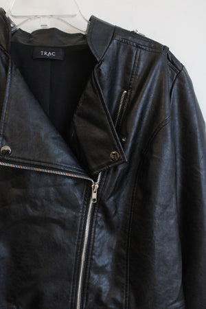 Trac Black Vegan Leather Moto Jacket | 3XL