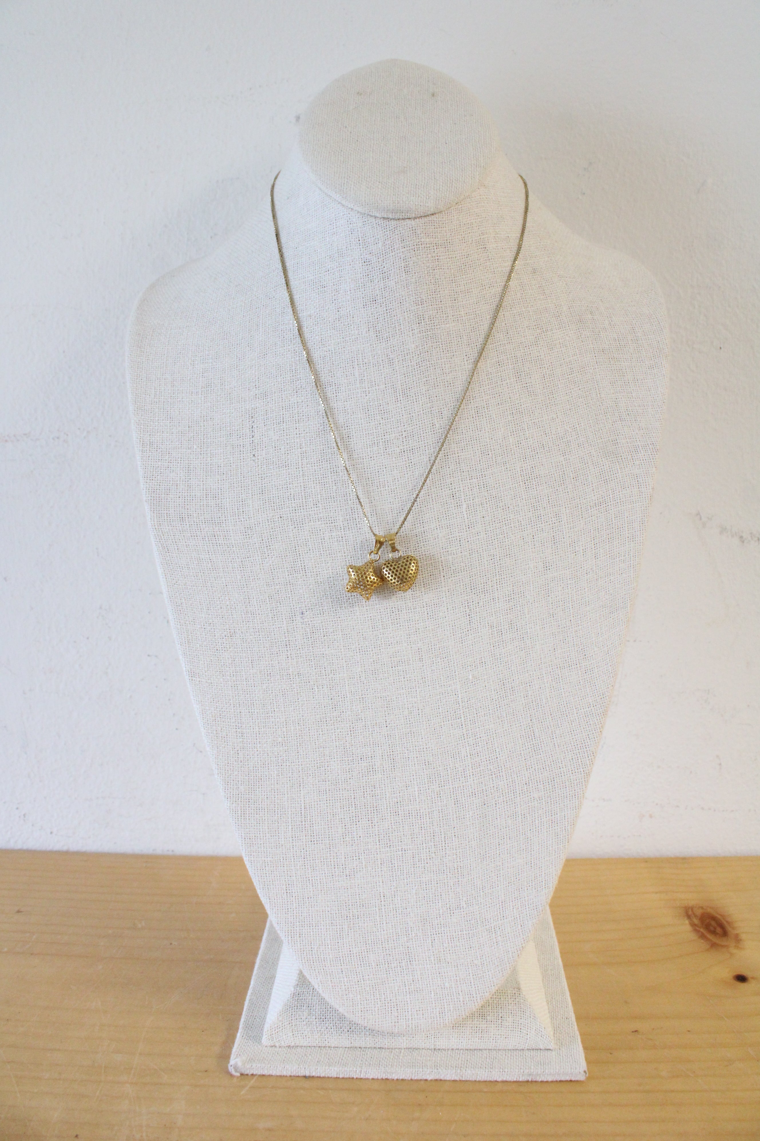 Gold Coated Sterling Silver Heart & Star Pendant Necklace