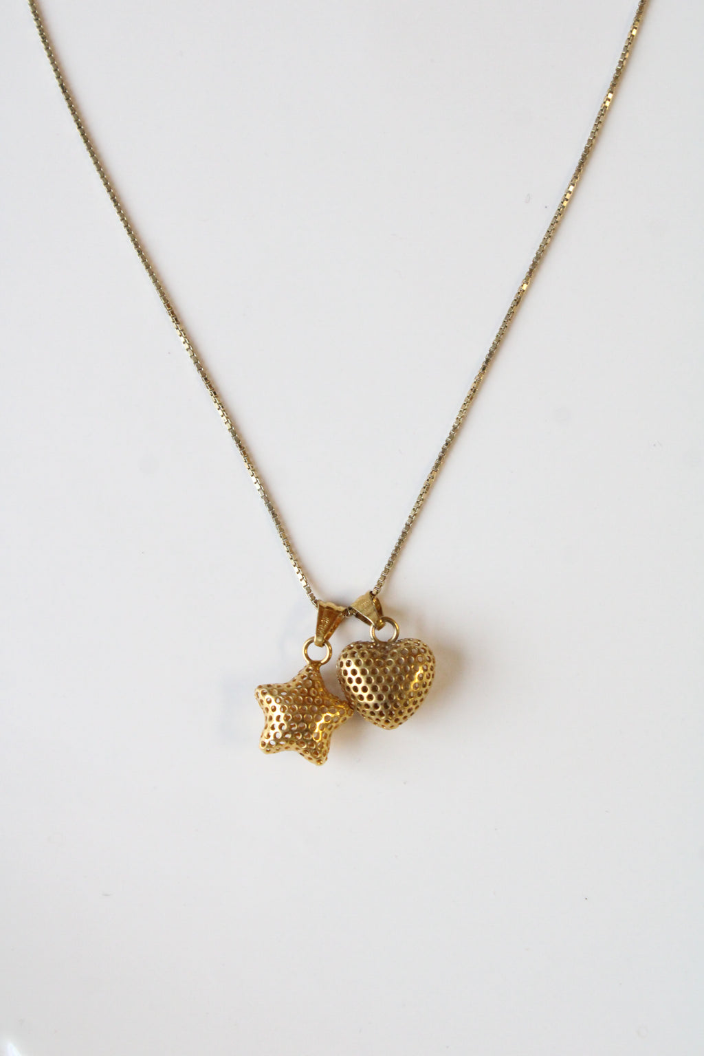 Gold Coated Sterling Silver Heart & Star Pendant Necklace