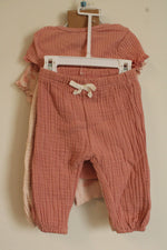 NEW Charlotte and Star Pink and Coral Cotton 4 piece Set with 2 Ribbed Onesies and 2 Waffle knit Pants | 3-6MO