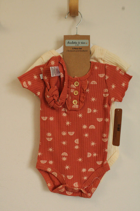 NEW Charlotte and Star Orange and Off-white 3 Piece Set with Headband | 6-9MO