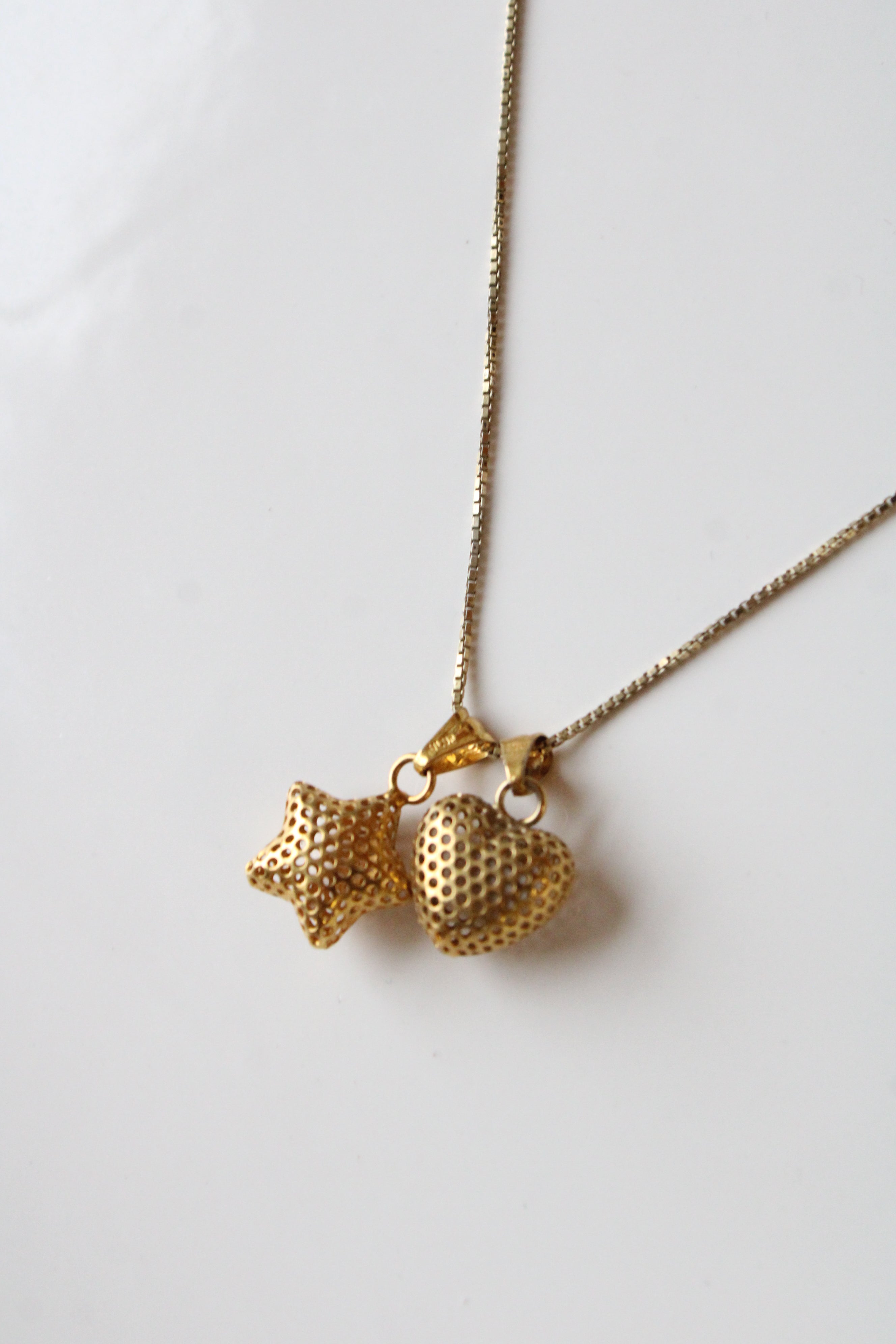 Gold Coated Sterling Silver Heart & Star Pendant Necklace