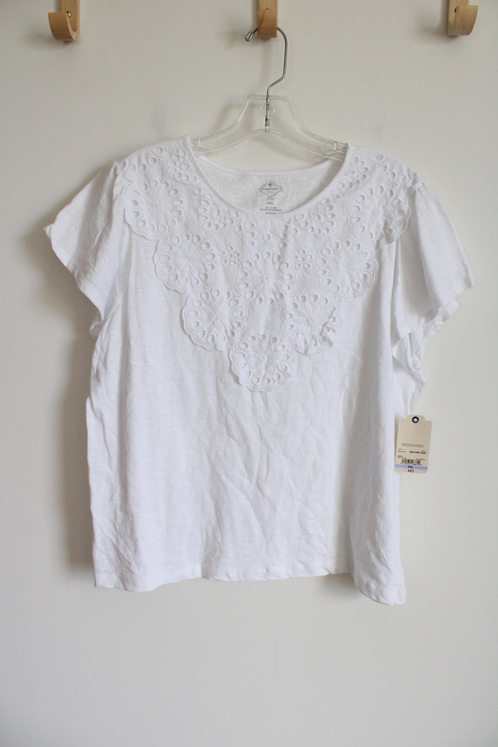 NEW St. John's Bay White Lace Front Tee | XL Petite
