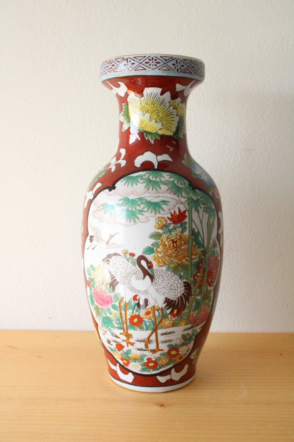 Vintage Painted Asian Scene Vase