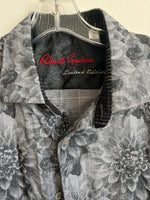Robert Graham Gray And Black Plaid And Floral Mixed Media Long Sleeve | XL