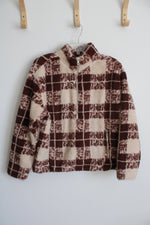 Offline by Aerie Brown and Cream Plaid Half Zip Jacket | M