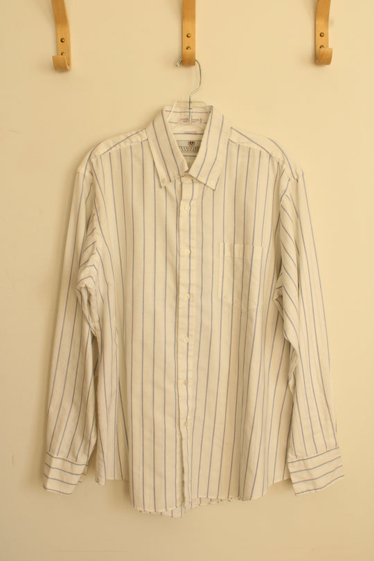 Traditional Classics Blue and White Striped Buttoned-down Shirt | L