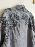 Robert Graham Gray And Black Plaid And Floral Mixed Media Long Sleeve | XL