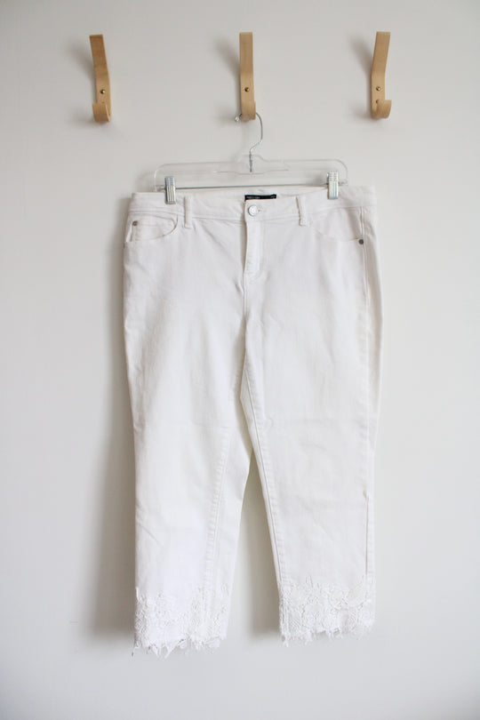 Simply Vera White Lace Hem White Capri Jeans | 12