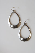 Hammered Sterling Silver Hollow Oval Dangle Earrings