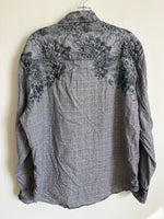 Robert Graham Gray And Black Plaid And Floral Mixed Media Long Sleeve | XL