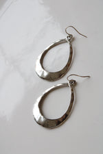 Hammered Sterling Silver Hollow Oval Dangle Earrings