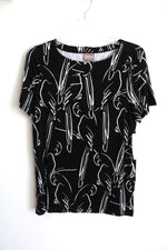 NEW Chico's Black Parrot Design Short Sleeve Tropical Top | 0