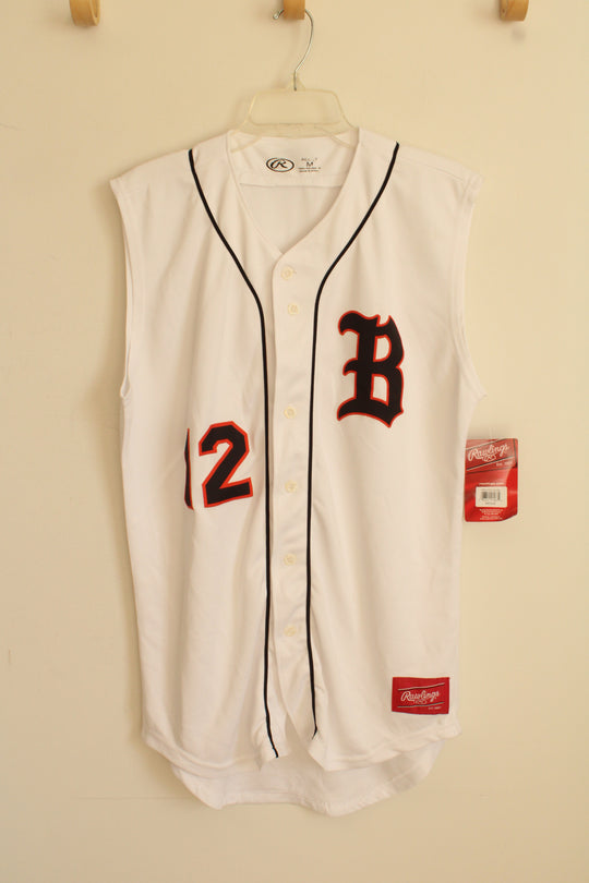 NEW Rawlings White Black and Orange #12 Sleeveless Button Down Jersey | M