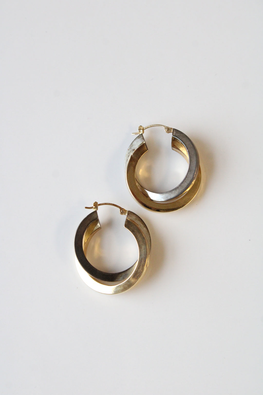 14K Yellow Gold/Sterling Silver Two-Tone Hoops Earrings