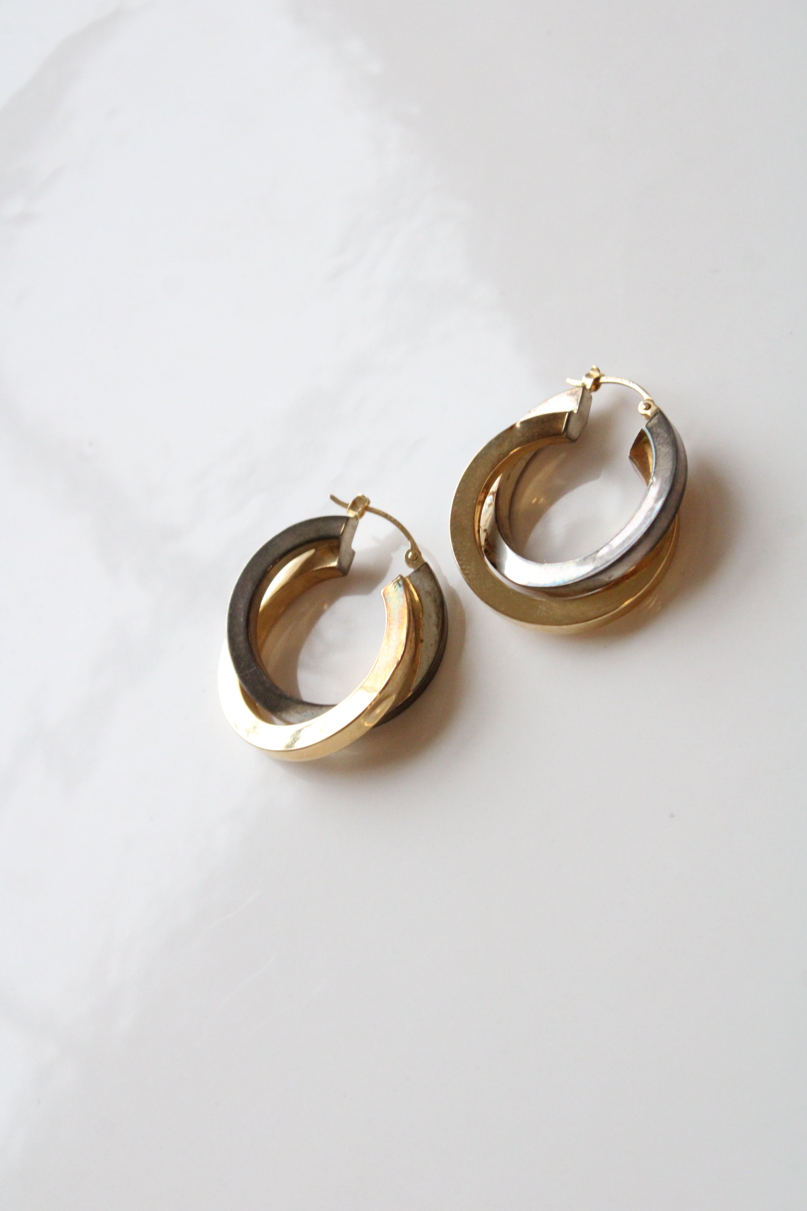 14K Yellow Gold/Sterling Silver Two-Tone Hoops Earrings