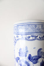 Vintage Chinoiserie Hand Painted Blue Floral Porcelain Umbrella Stand