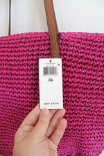 NEW Ralph Lauren Fuschia Straw Whitney Medium Tote