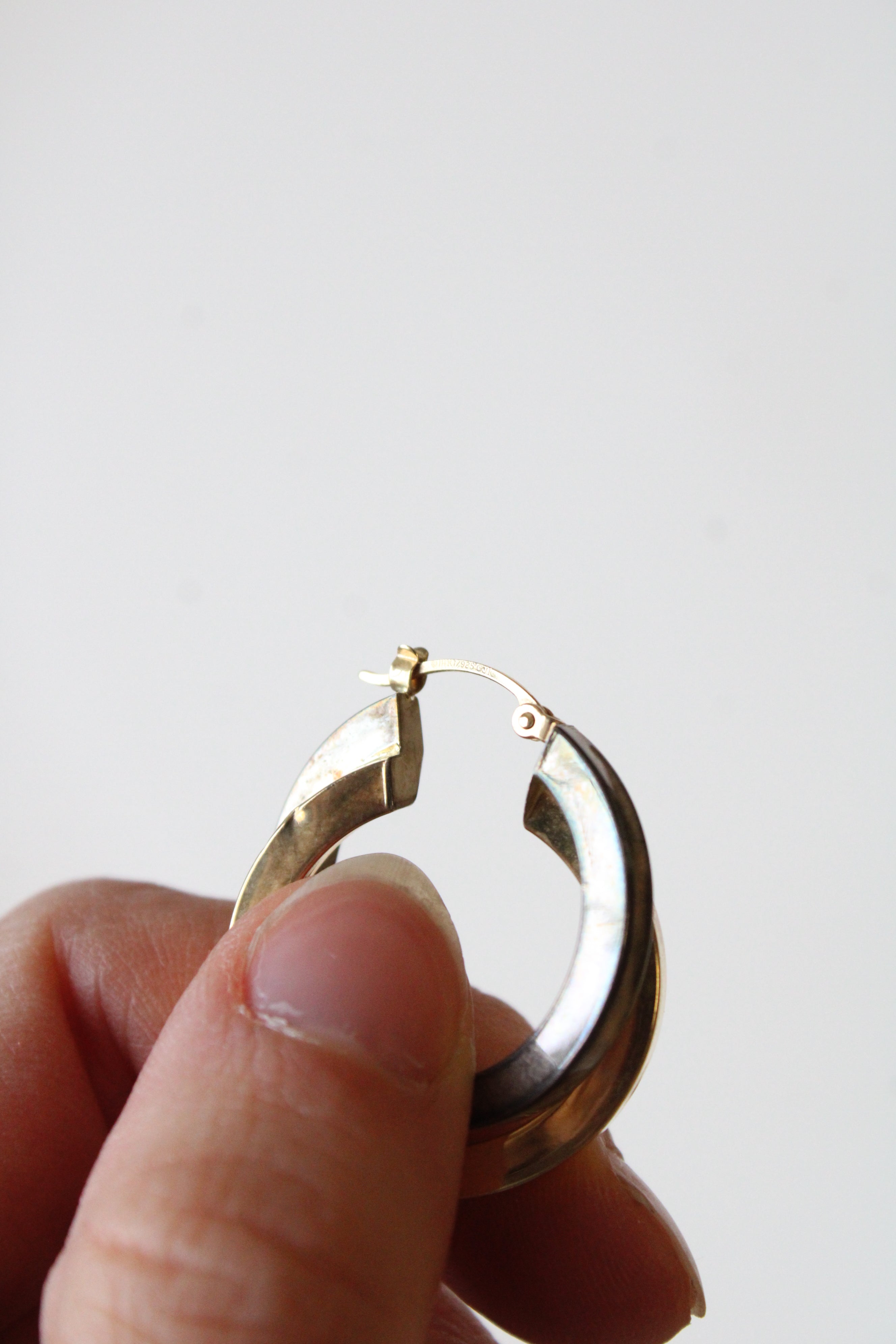 14K Yellow Gold/Sterling Silver Two-Tone Hoops Earrings