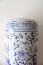 Vintage Chinoiserie Hand Painted Blue Floral Porcelain Umbrella Stand