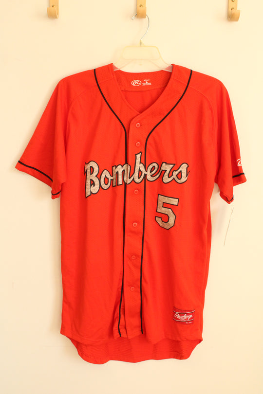 NEW Rawlings #5 Orange Bombers Short Sleeve Button Down Jersey | L