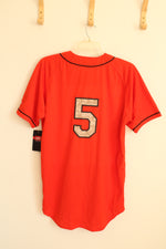 NEW Rawlings #5 Orange Bombers Short Sleeve Button Down Jersey | L