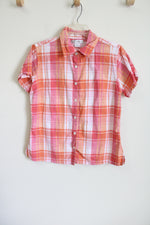 Dressbarn Pink Orange Plaid Button Down Shirt | L