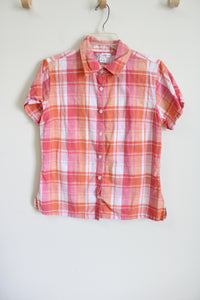 Dressbarn Pink Orange Plaid Button Down Shirt | L