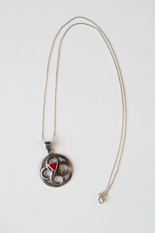 Gothic Symbol Red Turquoise Sterling Silver Pendant Necklace