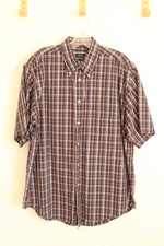 Izod Blue and Red Cotton Plaid SS Button Down Shirt | L