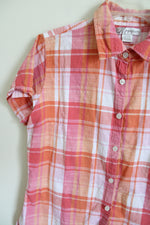 Dressbarn Pink Orange Plaid Button Down Shirt | L