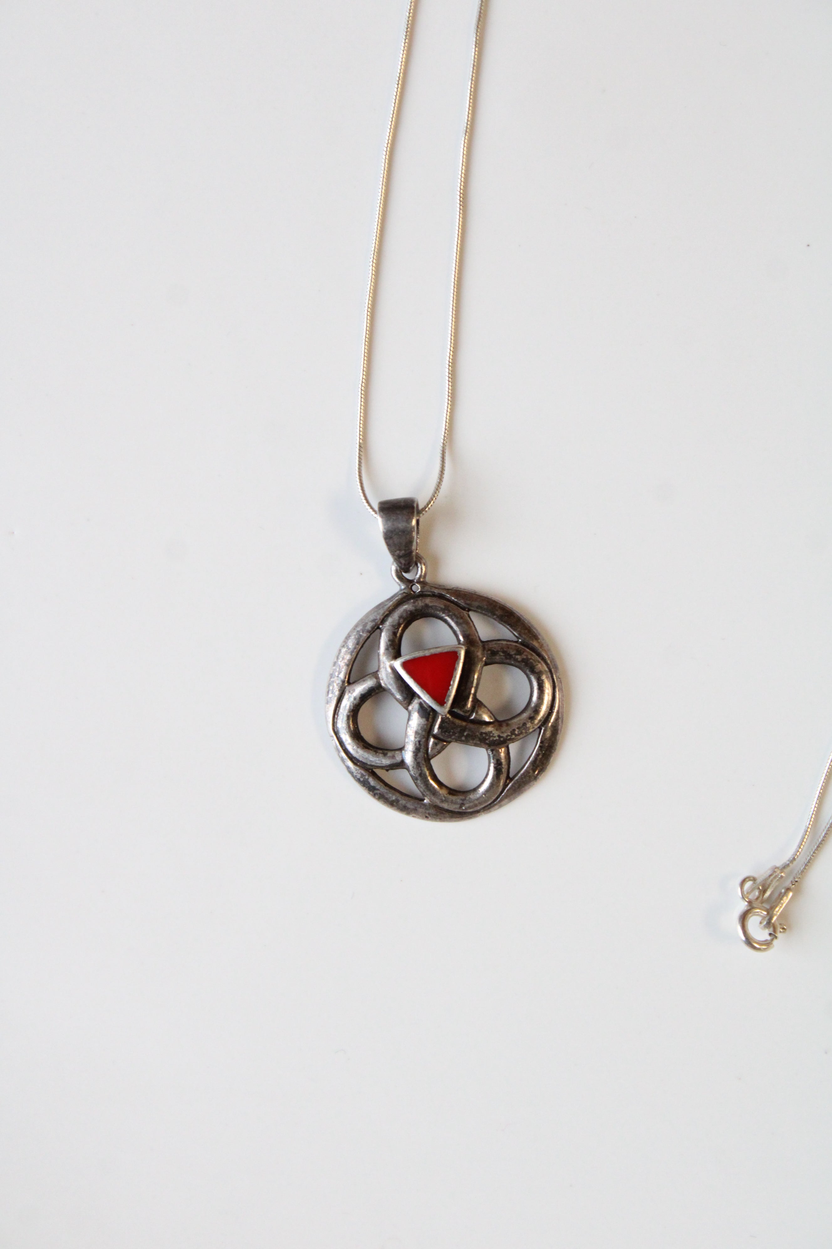 Gothic Symbol Red Turquoise Sterling Silver Pendant Necklace