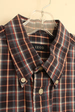 Izod Blue and Red Cotton Plaid SS Button Down Shirt | L